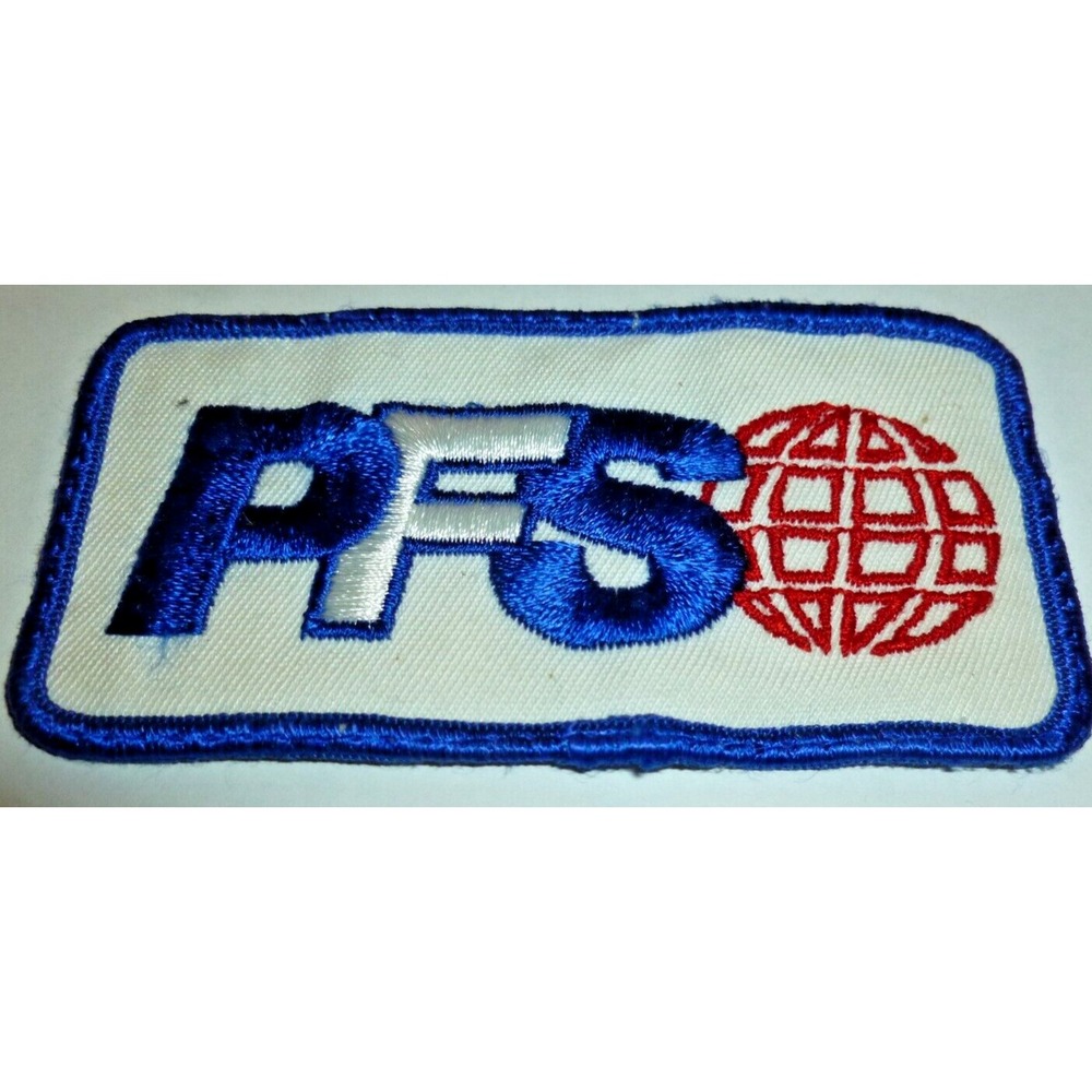 Vintage PFS Global Globe Logo Embroidered Sew On Workwear Uniform Patch Blue Red